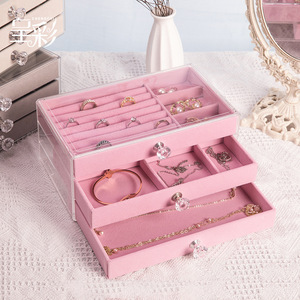 Pink Acrylic Jewelry Organizer Box With Velvet Drawers For Rings Necklaces <b>Earrings</b> Storage Display <b>Case</b> Modern Rectangle Design - Product Image 2