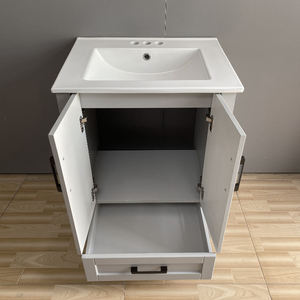 Meuble-lavabo de salle de bain vintage de luxe en bois massif <span class=keywords><strong>chêne</strong></span> blanc gris 24 30 pouces avec lavabo - Product Image 4