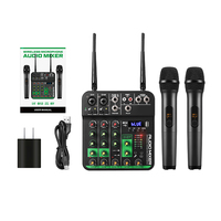 Mixer Amplifier Audio Digital DSP Profesional 4-kanal BT UHF Mikrofon Nirkabel Desktop Peredam Kebisingan Portabel Keluarga