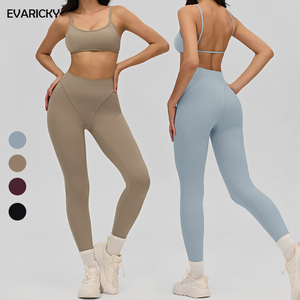 EVARICKY Completo Yoga Solido e Traspirante da <span class=keywords><strong>Donna</strong></span>, Set Due Pezzi <span class=keywords><strong>Aderente</strong></span> Modellante per Fitness e Yoga, Leggings per Corsa all'Aperto - Product Image 1