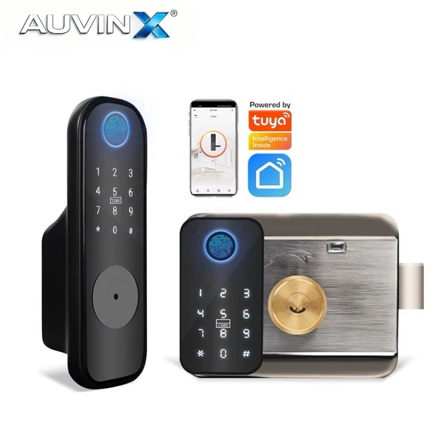 Auvinx Serrures Intelligentes Tuya TTLock Fingerprint Smart Rim Lock with APP Control Password IC Card Access ODM Private Label