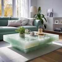 Table basse moderne de luxe en pierre naturelle haut de gamme éclairage unique meubles de maison en marbre de style contemporain pour le salon