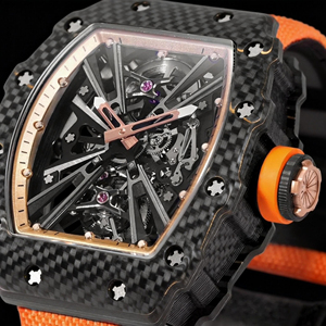 Reloj de Pulsera de Fibra de Carbono con Forma de Barril en Negro y Naranja, Colección Clásica Tourbillon, Regalo Navideño para Hombres de Negocios y Coleccionistas - Product Image 3