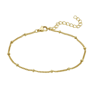 Bracelet <span class=keywords><strong>de</strong></span> <span class=keywords><strong>cheville</strong></span> délicat en acier inoxydable avec perles satellite, chaîne d'extension réglable, plaqué or 18 carats, pour l'été et la plage, empilable - Product Image 1