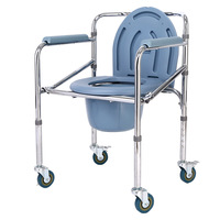 Vente en gros Chaise d'aisance mobile pliante à roulettes Adultes âgés handicapés Seau de toilette Salle de bain Équipement de sécurité pour la réadaptation