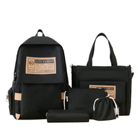 Tas Ransel Kanvas Grosir Desain Baru Wanita Kapasitas Besar 5-in-1 Set Tas Ransel Retro Pelajar Dompet