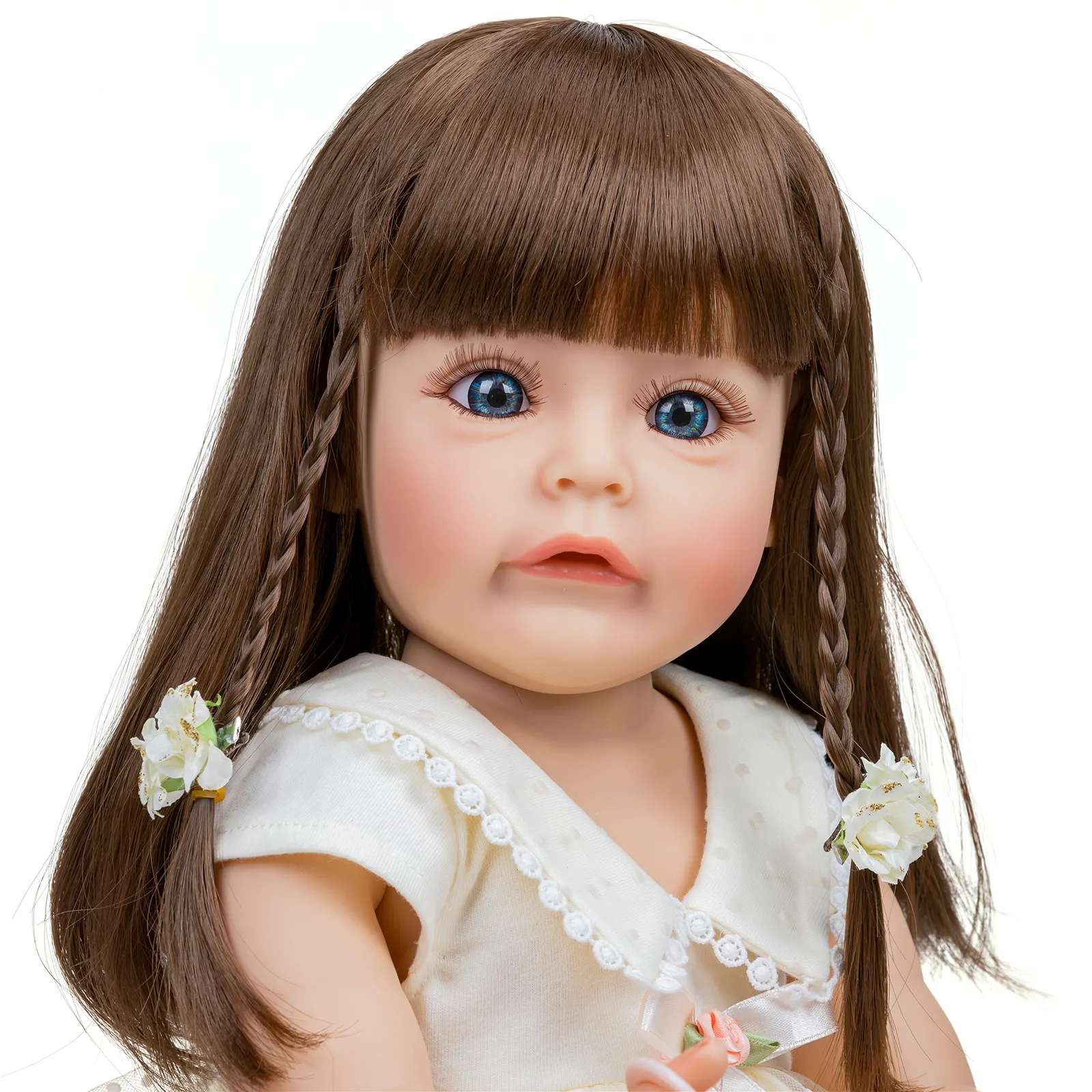 NPK 55cm Full body Silicone Reborn Toddler doll Sue-Sue Hand-detailed Painting with brown long wig hair for child Xmas gift