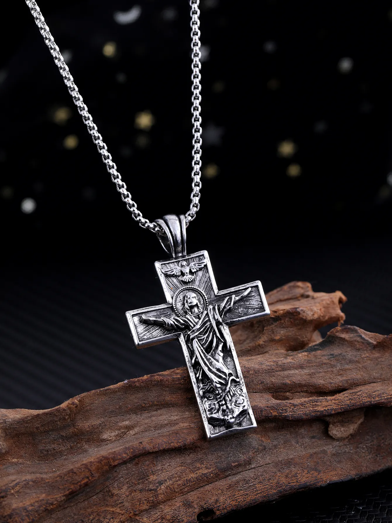 Jewelry European cross Punk style Ancient Greek Jesus pendant necklace for men and women