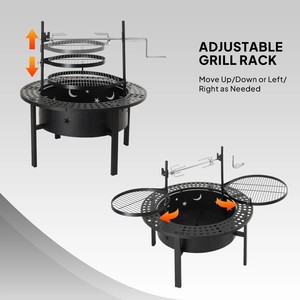Brasero para Exteriores de Alta Resistencia de 33.5 Pulgadas con Asador Giratorio, Brasero Portátil para Leña con Parrilla Giratoria Extraíble - Product Image 2