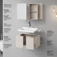 Kabinet Vanity Kamar Mandi Modern yang Dipasang di Dinding dengan Wastafel dan Kabinet Cermin untuk Rumah dan Hotel