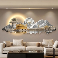 Horloge murale moderne de luxe en MDF sculpté avec rétroéclairage LED en acrylique, motif Temple Doré, Arbre Doré, Pleine Lune, pour la décoration de la maison et des hôtels