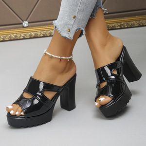 European American Fish Mouth High Heels Summer new Arrival thick Sole elegant cut Out <b>Sandals</b> Plus Size - Product Image 5
