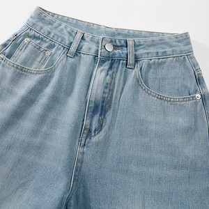 Jeans droits décontractés pour femmes, taille haute, ample, avec poche fine, rose, broderie, nœud, bouton - Product Image 3