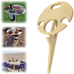 חיצוני נייד מתקפל עץ יין בעל מחזיק כוס יין אוהבי חוף דשא חוף קמפינג שולחן