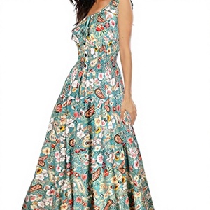 MYST&ZA Women's Clothing 2025 Winter New Fashion Sexy Versatile Scoop Neck Spaghetti <b>Strap</b> A-line Dress Tropical Digital Natural - Product Image 3