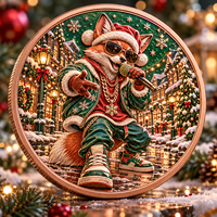Pièce de monnaie commémorative en cuivre pur 999 de 1 oz, motif renard, coffret cadeau de Noël, impression UV 3D en relief, objet de collection, souvenir
