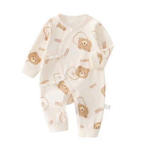 Combinaison pour bébé en coton pur sans couture unisexe printemps automne, imprimé ours mignon, vêtements pour nourrissons - Product Image 5