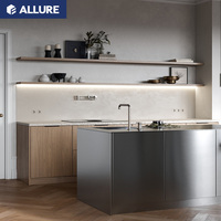 Allure Ensemble d'armoires de cuisine intelligentes en acier inoxydable Mode industrielle Style Armoires de cuisine de luxe au design moderne vente en gros
