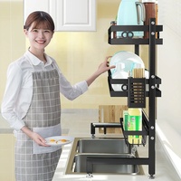 Égouttoir commercial en métal métallique noir anti-poussière pour évier en acier pour placards de cuisine, rangement des couverts