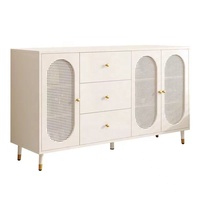 Meuble de cuisine Rosegia 160 cm, buffet moderne rustique en bois brun et rotin, meuble de rangement pour salon, salle à manger, hôtel