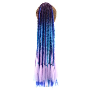 Hot Sale Hair Band Rainbow Ponytail Synthetic Hair Piece Dirty Colored Box Braids Ponytail Hair Extensions for Women Kids