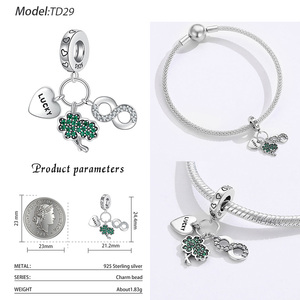 Lucky Four-Leaf Clover S925 Sterling Silver Beaded <b>Infinity</b> <b>Bracelet</b> Pendant Wholesale Women's Jewelry Gifts - Product Image 3