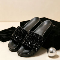 Chaussons souples personnalisés à enfiler pour femmes, ornements scintillants à paillettes, sandales plates pour fêtes et événements, vente en gros