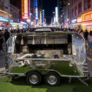 Remorque de restauration professionnelle à finition miroir avec équipement de cuisine intégré, idéale pour la vente de nourriture de rue de style restaurant - Product Image 1