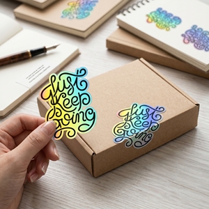 Custom Logo Die Cut Glitter Holographic Permanent Vinyl Waterproof UV Resistant Shiny Laser Hologram Stickers for Box - Product Image 1
