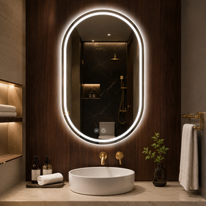 Specchio da Bagno LED Moderno <span class=keywords><strong>di</strong></span> Lusso Retroilluminato, Specchio LED Dorato PVD Dimmerabile con Touch Screen, Specchio Intelligente per Casa - Product Image 2