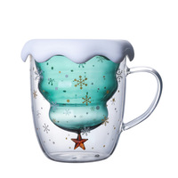 Mug de Noël avec design d'arbre de Noël inversé, art moderne, verre isolant à double paroi pour les vœux de Noël