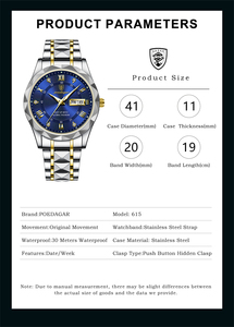 Nouvelle montre pour homme POEDAGAR 615, montre de luxe pour homme, marque haut de gamme, montre-bracelet tendance, étanche, lumineuse, date, semaine, quartz - Product Image 6