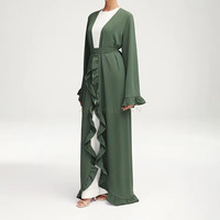 Abaya ouverte vert forêt avec détail volanté personnalisé Aschulman, robe intérieure blanche, ensemble modeste 2 pièces, vêtements pour femmes musulmanes