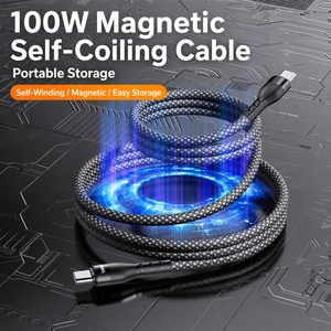 <b>USB</b> <b>C</b> to <b>USB</b> <b>C</b> Magnetic Self-Coiling <b>Cable</b> 1M 60W Fast Charging Nylon Braided for Mobile Phone - Product Image 1