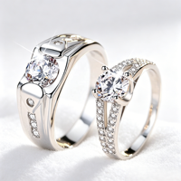Ensemble de bagues assorties pour couple en gros, avec zircone cubique et pierre ronde, pour homme et femme, pour promesse, mariage, fiançailles, bijoux cadeau