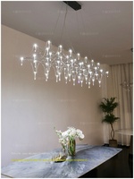 Lustre long en cristal de style français pour restaurant, éclairage LED, finition chromée, forme de ligne de pêche, lampe de réception de luxe, linéaire