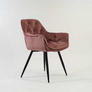 Wholesale Restaurant Furniture Thick Padded Armchair Upholstered Seat black sanding Leg rose pink fabric <strong>velvet</strong> dining <strong>chair</strong>
