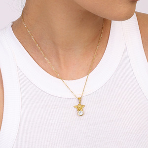 Yueli <b>Angel</b> Pendant Necklace 18k Gold Plated Stainless Steel Zircon Inlaid Wings Design <b>Gift</b> Jewelry - Product Image 4