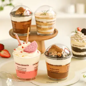 200ml Einweg-Plastik dessert becher süßer Kuchen Pudding Gelee Joghurt Milktea Pudding Verpackung transparente Mousse Tassen mit Deckel