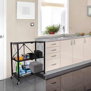 Estante Metálico Plegable de 3 Niveles de Alta Resistencia, Unidad de Almacenamiento de Cocina de Gran Capacidad para Ollas y Sartenes <span class=keywords><strong>con</strong></span> <span class=keywords><strong>Ruedas</strong></span> - Product Image 4