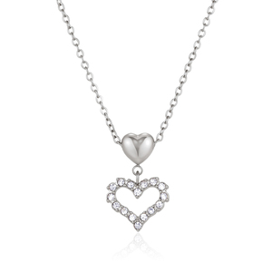 Collana con Doppio Ciondolo a Cuore in Acciaio Inossidabile <span class=keywords><strong>J</strong></span>&D Jewelry per Donne, Colore Argento con Strass Scintillanti, Regalo Romantico - Product Image 1
