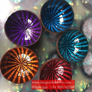 Vietnam Mother of Pearl Lacquer Coconut Bowls, Leaf Flower Seashell Coconut Bowl HT527 - Product Image 3