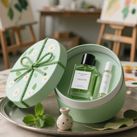 Coffret cadeau CALFLYN parfum aux herbes fraîches-Boîte verte ornée de marguerites rondes, 2 pièces (bouteille + roller) | Marque privée OEM/ODM