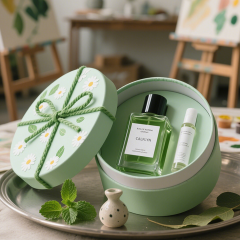 CALFLYN Fresh Herbal Perfume Gift Set - Round Daisy-Embellished Green Box, 2-Piece (Bottle + Rollerball) | OEM/ODM Private Label