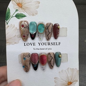 Uñas Postizas Hechas a Mano, Paquete de Acrílico Personalizado, Uñas Acrílicas con Diseño Personalizado, Uñas Postizas Navideñas - Product Image 6