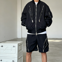 Ensemble deux pièces personnalisé avec logo brodé et imprimé, coupe-vent à capuche et short en nylon avec fermeture éclair pour homme