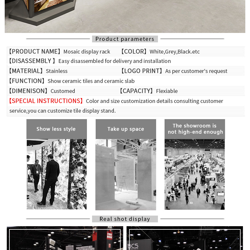 Card Slot Flooring Standing Racks Multifaceted Granites Stones Tiles Mosaic Display Stand Rotatable Type Marble Metal Tsianfan