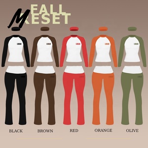 Set Personalizzato Autunnale da Donna con Blocchi di Colore, Maniche Lunghe, Abbigliamento Casual per Allenamento, Streetwear Personalizzato, Due Pezzi con Pantaloni a Zampa 2025 - Product Image 1