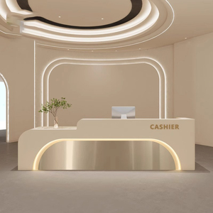 Mostrador de Recepción Blanco <span class=keywords><strong>para</strong></span> Salón de Belleza, Mueble Curvo <span class=keywords><strong>para</strong></span> Salón, Mostrador de Recepción Pequeño, Mostrador Frontal - Product Image 4