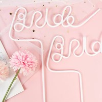 Pailles réutilisables en plastique avec nom de la mariée en écriture cursive pour fête prénuptiale, enterrement de vie de jeune fille, mariage et cadeaux de table